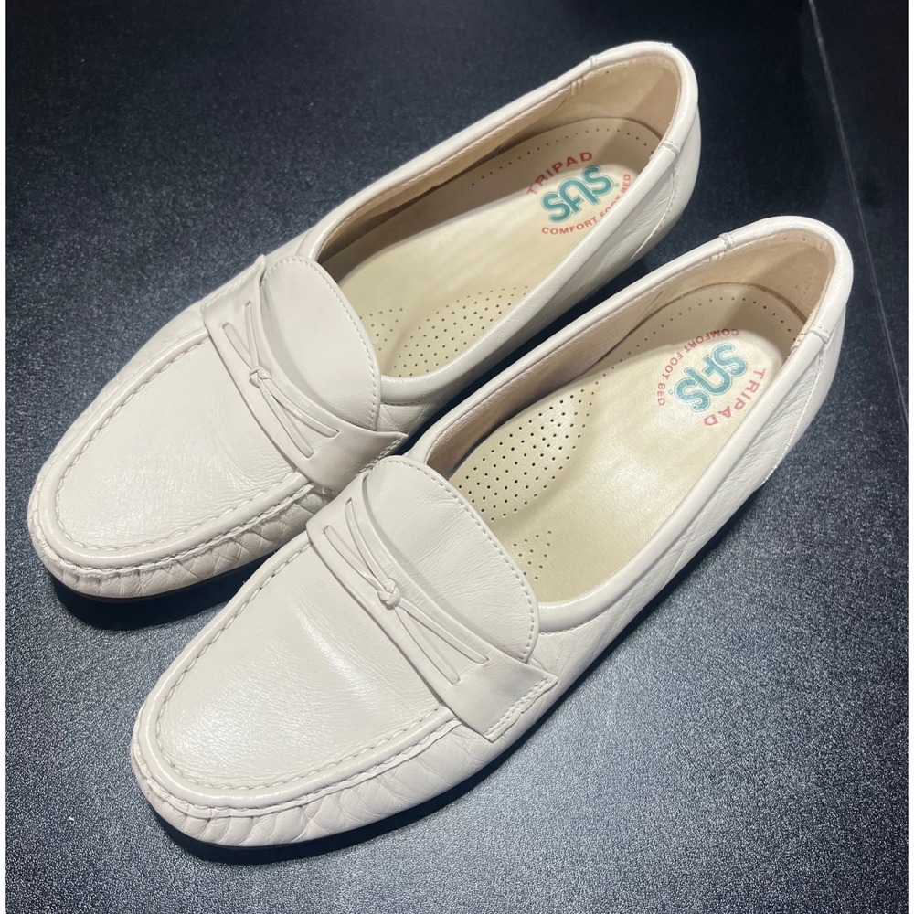 SAS Tripad Comfort White Leather Slip On Loafer Wedge Shoes Womens 9 M 152007